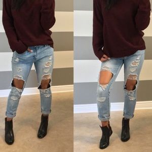 Super light wash sexy high waist girlfriend jeans
